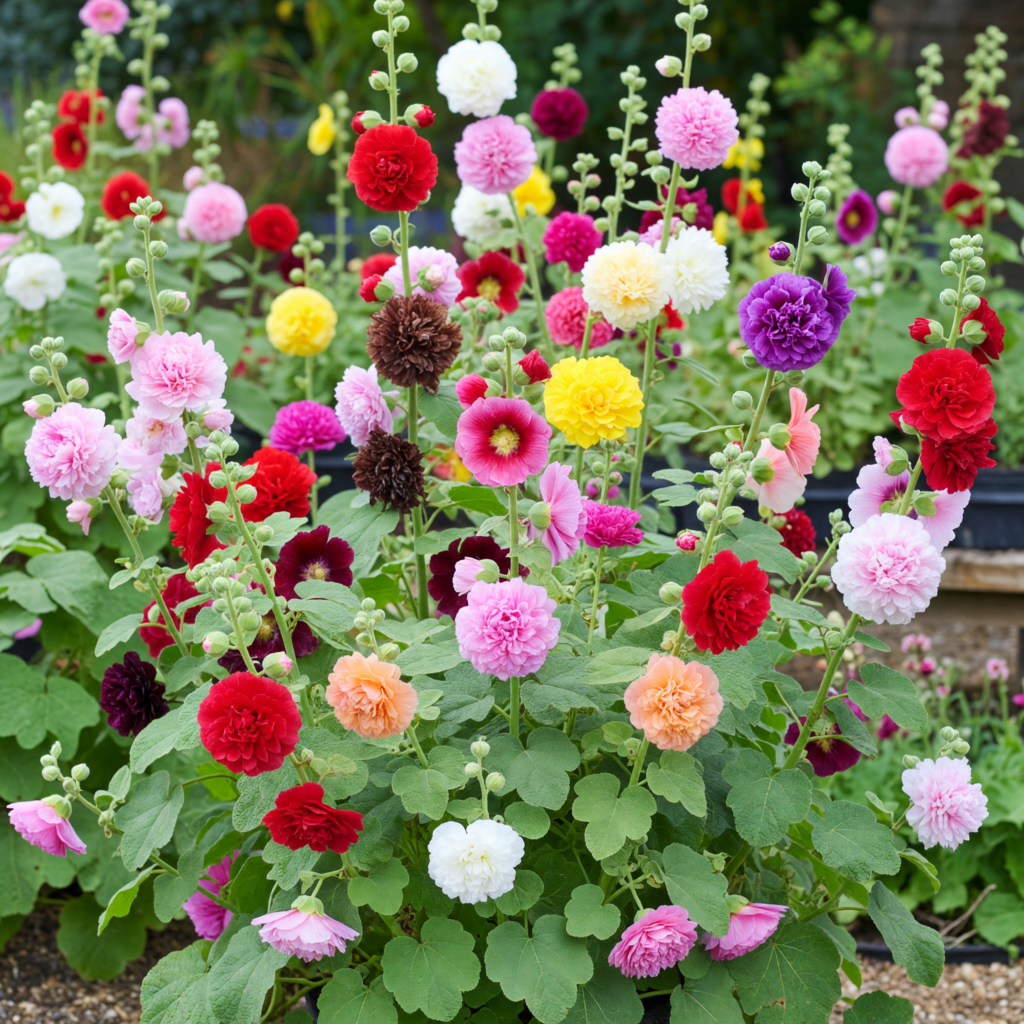 Alcea rosea 'Chaters Double Mix'