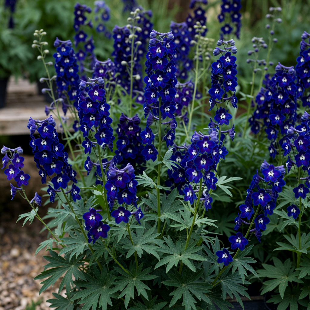 Delphinium 'Magic Fountains Dark Blue with White Bee'